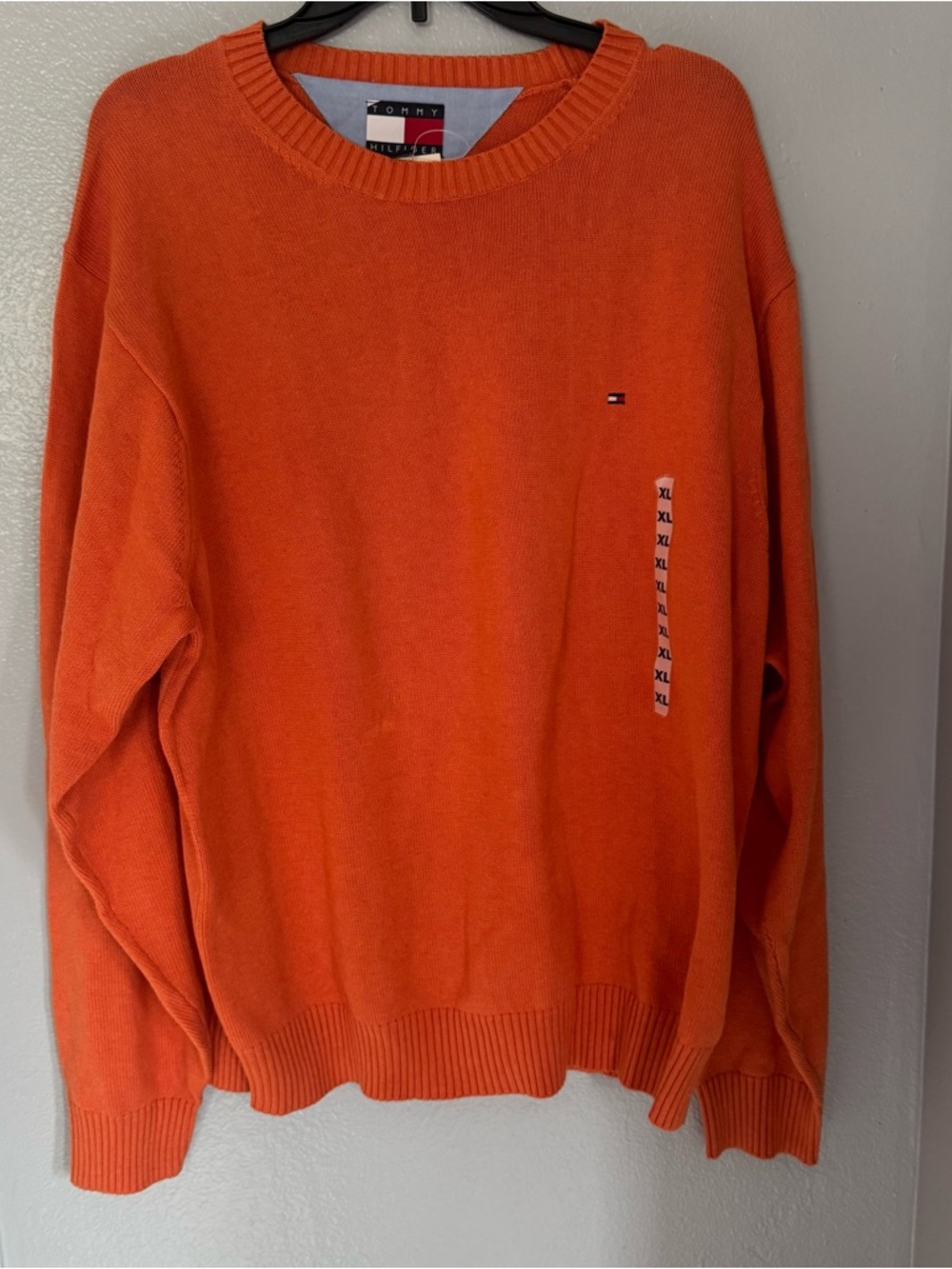 Tommy Hilfiger Men’s Bright Orange Crewneck Sweater XL